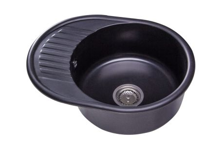 Przejdź do produktu Zlewozmywak granitowy 1-komorowy owalny 58x45 cm z niewielkim ociekaczem Darfor DG012 czarny