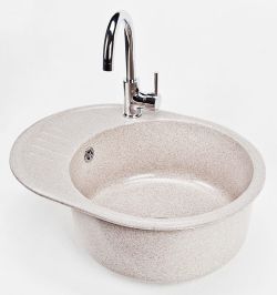 Zlewozmywak granitowy 1-komorowy owalny 58x45 cm z niewielkim ociekaczem Darfor DG012 beż