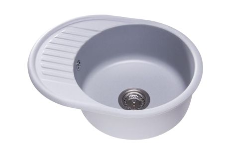 Przejdź do produktu Zlewozmywak granitowy 1-komorowy owalny 58x45 cm z niewielkim ociekaczem Darfor DG012 popiel