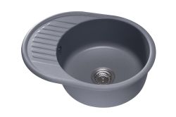 Zlewozmywak granitowy 1-komorowy owalny 58x45 cm z niewielkim ociekaczem Darfor DG012 grafit