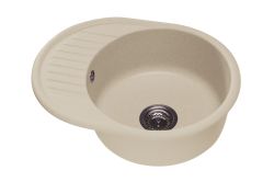 Zlewozmywak granitowy 1-komorowy owalny 58x45 cm z niewielkim ociekaczem Darfor DG012 jasny beż