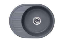 Zlewozmywak granitowy 1-komorowy owalny 58x45 cm z niewielkim ociekaczem Darfor DG012 grafit