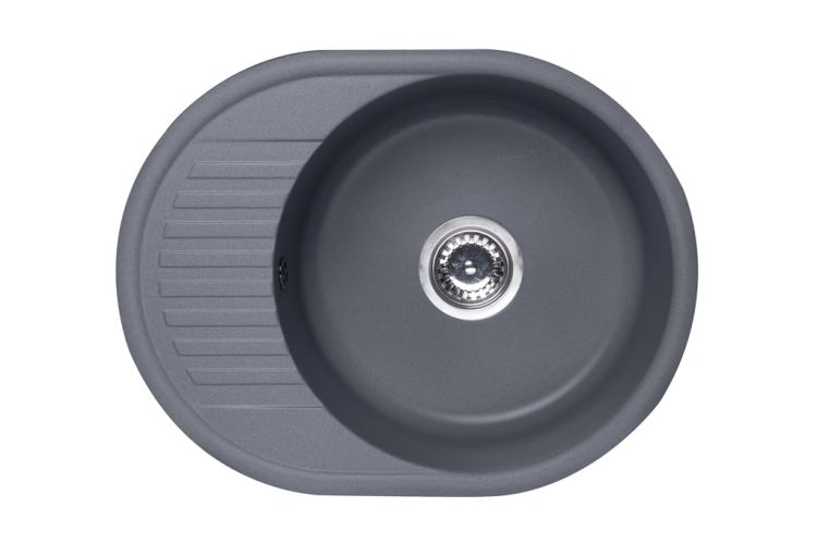 Zlewozmywak granitowy 1-komorowy owalny 58x45 cm z niewielkim ociekaczem Darfor DG012 grafit