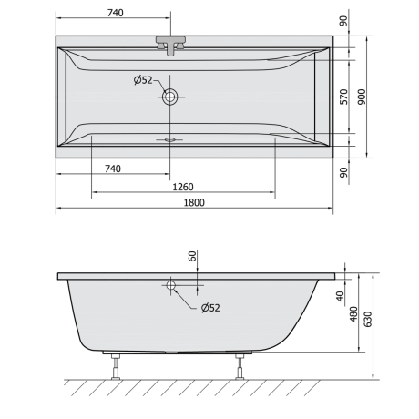 Przejdź do produktu CLEO wanna prostokątna 180x90x48cm, ivory