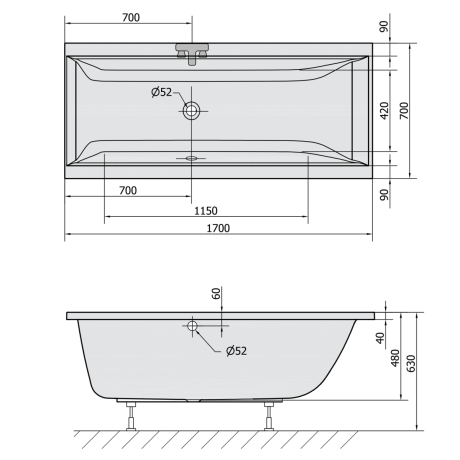 Przejdź do produktu CLEO wanna prostokątna 170x70x48cm, ivory