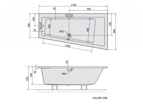 Przejdź do produktu ANDRA R wanna asymetryczna 170x90x45cm, ivory
