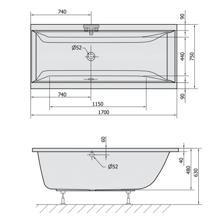Przejdź do produktu CLEO wanna prostokątna 170x75x48cm, ivory