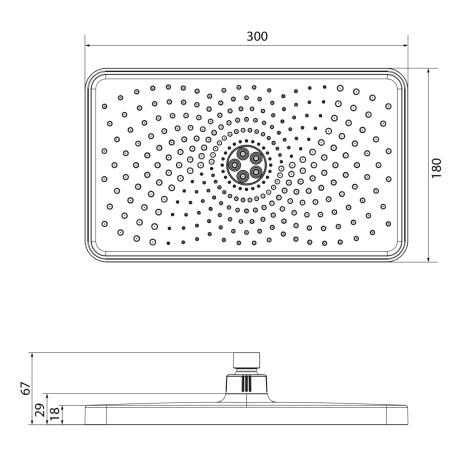 Przejdź do produktu Deszczownia, 300x180mm, silikonowe dysze, ABS/czarny mat