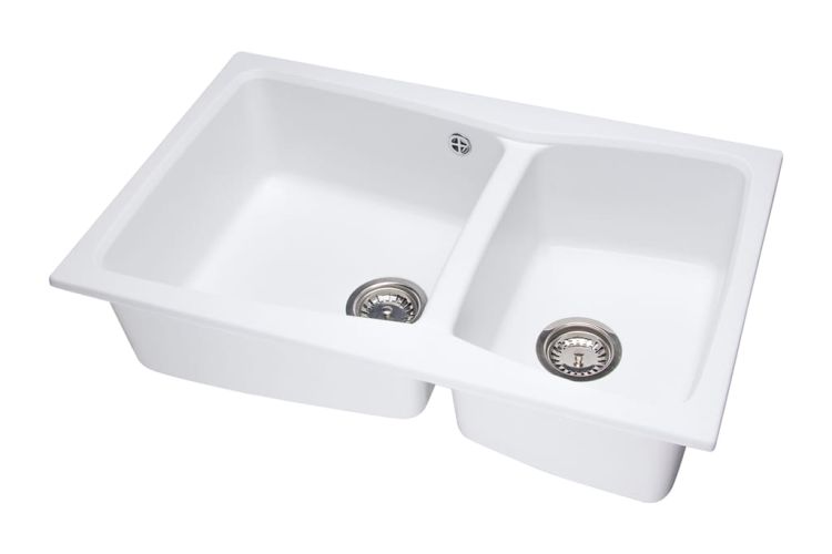 Zlewozmywak granitowy 2-komorowy 80x50 cm Darfor DG004 biały