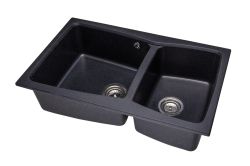 Zlewozmywak granitowy 2-komorowy 80x50 cm Darfor DG004 czarny nakrapiany
