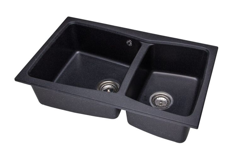 Zlewozmywak granitowy 2-komorowy 80x50 cm Darfor DG004 czarny nakrapiany