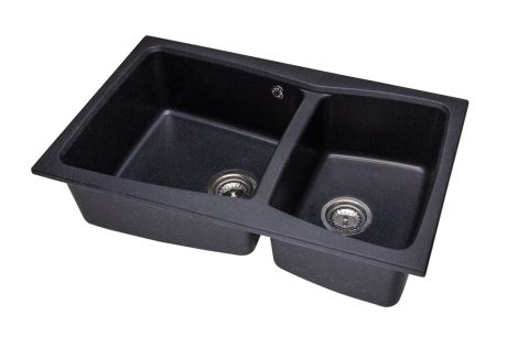 Przejdź do produktu Zlewozmywak granitowy 2-komorowy 80x50 cm Darfor DG004 czarny nakrapiany