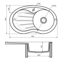 Zlewozmywak granitowy 1-komorowy 85x55 cm z ociekaczem Darfor DG001