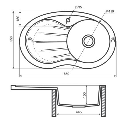 Przejdź do produktu Zlewozmywak granitowy 1-komorowy 85x55 cm z ociekaczem Darfor DG001 popiel
