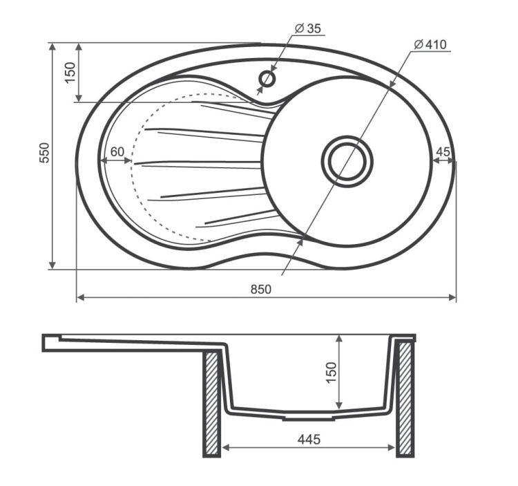 Zlewozmywak granitowy 1-komorowy 85x55 cm z ociekaczem Darfor DG001