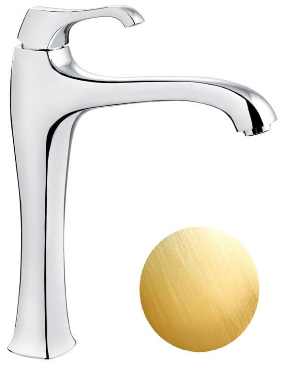 Bateria umywalkowa wysoka 33 cm z korkiem złoty szczotkowany Emmevi Ares 76006ORSP