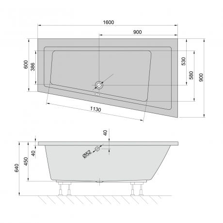 Przejdź do produktu ANDRA R wanna asymetryczna 160x90x45cm, szary