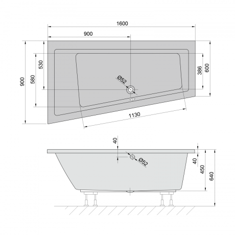 Przejdź do produktu ANDRA L wanna asymetryczna 160x90x45cm, szary