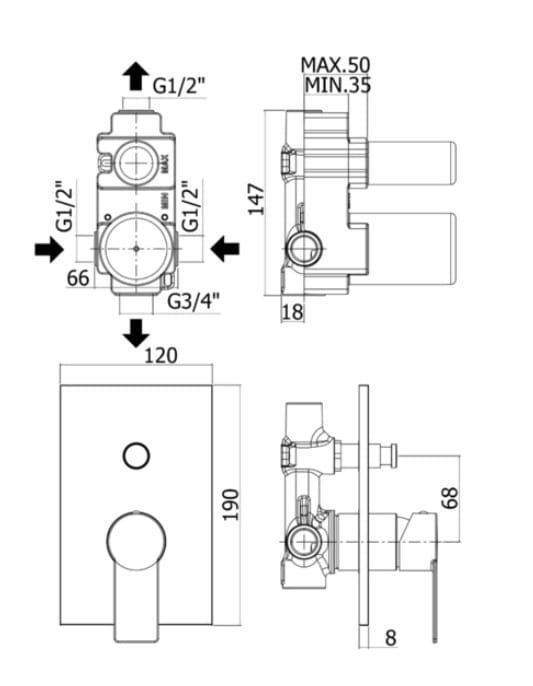 Bateria prysznicowa 2-drożna Paffoni TA015NO czarny mat