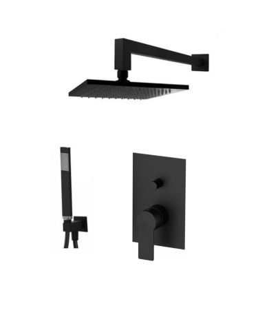 Przejdź do produktu Czarny zestaw natryskowy podtynkowy z deszczownicą kwadratową 30x30 cm, baterią 2-drożną podtynkową i słuchawką prysznicową Paffoni Tango TA015ZSC3ENO czarny mat