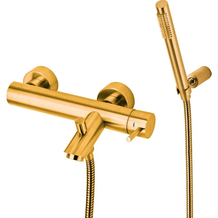Bateria wannowo-prysznicowa ścienna ze słuchawką prysznicową Paffoni Light LIG023HGSP złoty szczotkowany
