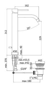 Bateria umywalkowa wysoka 31 cm z korkiem klik-klak Paffoni Light LIG081K