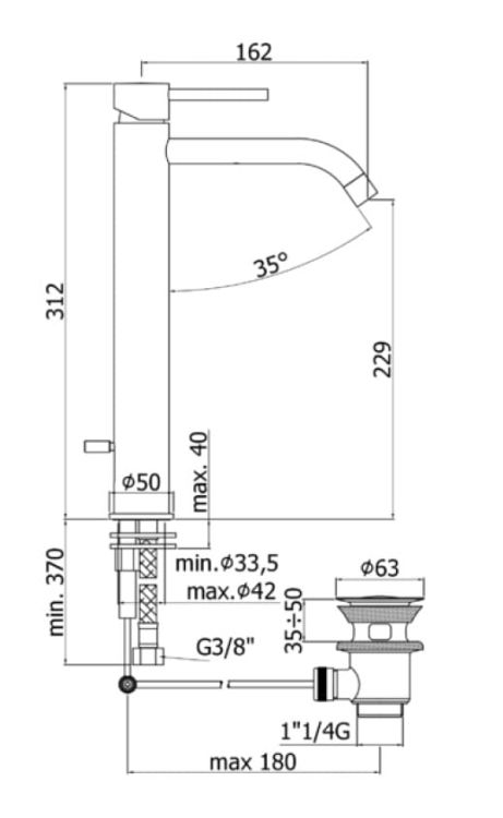 Bateria umywalkowa wysoka 31 cm z korkiem klik-klak Paffoni Light LIG081K