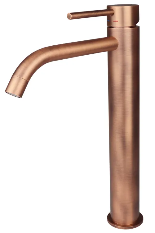 Bateria umywalkowa wysoka 31 cm z korkiem klik-klak Paffoni Light LIG081KRMSP miedź szczotkowana