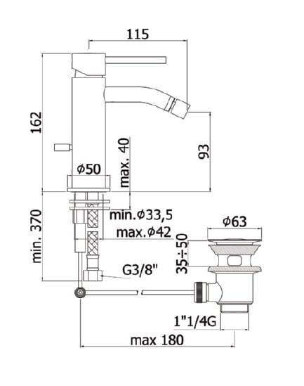 Bateria bidetowa 16 cm z korkiem klik-klak Paffoni Light LIG131K