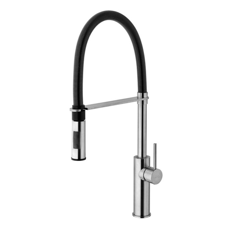 Bateria zlewozmywakowa 53 cm z obrotową wylewką Paffoni Light LIG179STNO stal szczotkowana