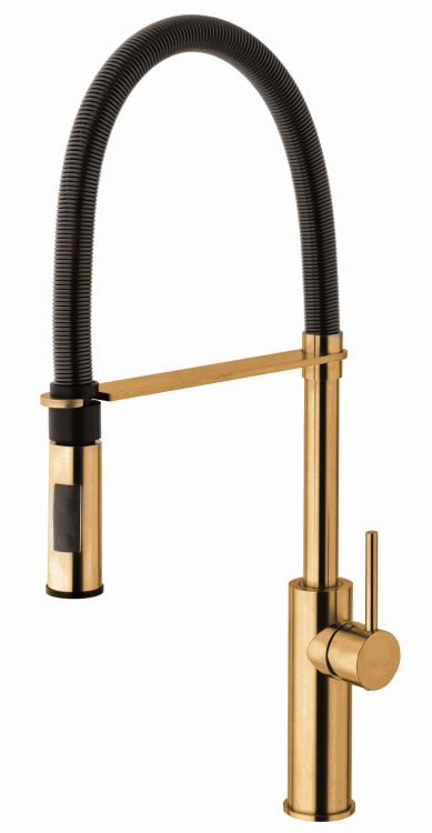 Bateria zlewozmywakowa 53 cm z obrotową wylewką Paffoni Light LIG179HGSPNO złoty szczotkowany