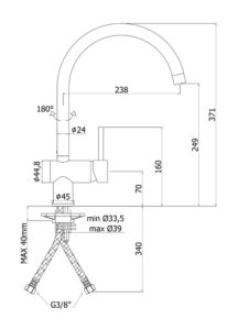 Bateria zlewozmywakowa 37 cm z obrotową wylewką Paffoni Light LIG280