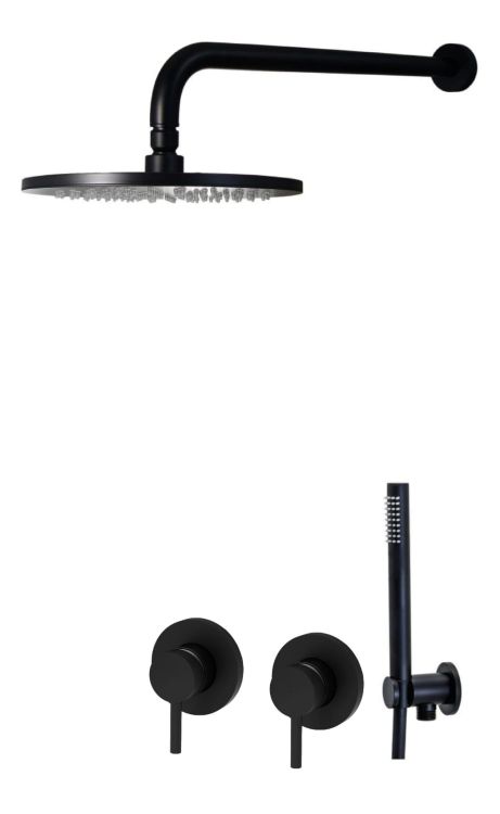 Zestaw natryskowy podtynkowy z okrągłą deszczownicą 22,5 cm i słuchawką prysznicową Paffoni Light LIG010NO70ZSC3A czarny mat