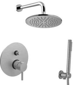 Zestaw natryskowy podtynkowy z okrągłą deszczownicą 22,5 cm i słuchawką prysznicową Paffoni Light LIG015ZSC2AST stal szczotkowana