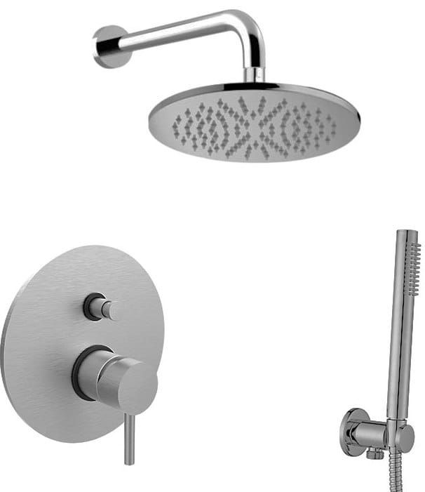 Zestaw natryskowy podtynkowy z okrągłą deszczownicą 22,5 cm i słuchawką prysznicową Paffoni Light LIG015ZSC2AST stal szczotkowana