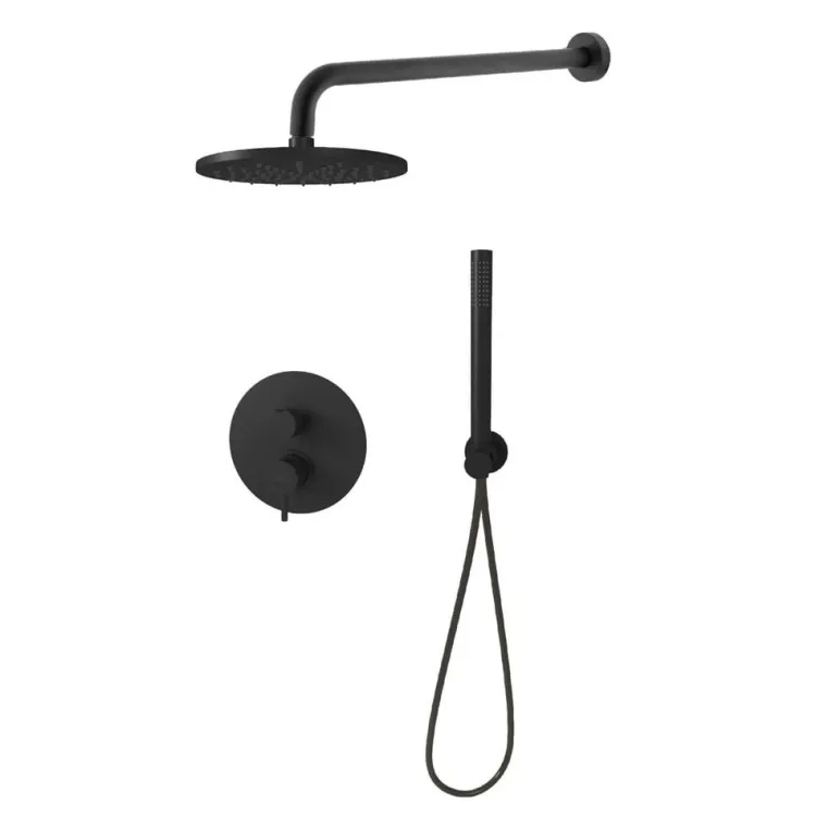 Zestaw natryskowy podtynkowy z okrągłą deszczownicą 22,5 cm i słuchawką prysznicową Paffoni Light LIG018ZSC2ANO czarny mat