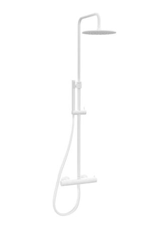 Przejdź do produktu Biała kolumna prysznicowa z deszczownicą okrągłą 22,5 cm, baterią termostatyczna i słuchawką prysznicową Paffoni ZCOL638LIQBO