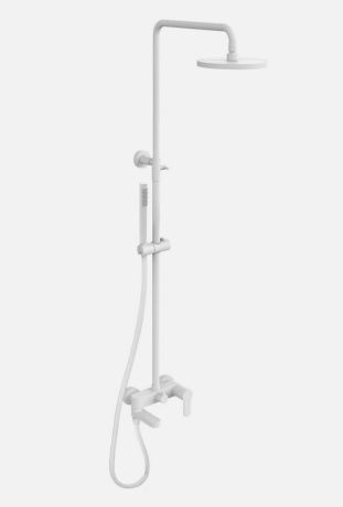 Przejdź do produktu Biała kolumna prysznicowo-wannowa z deszczownicą okrągłą 22,5 cm, wylewką i słuchawką prysznicową Paffoni ZCOL632BO