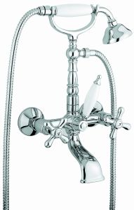 Bateria wannowa ścienna Retro ze słuchawką prysznicową Emmevi Deco Old 12611CR chrom połysk