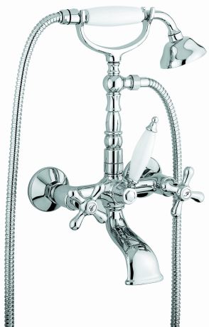 Przejdź do produktu Bateria wannowa ścienna Retro ze słuchawką prysznicową Emmevi Deco Old 12611CR chrom połysk