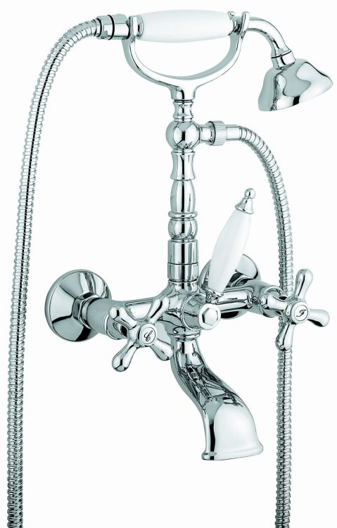 Bateria wannowa ścienna Retro ze słuchawką prysznicową Emmevi Deco Old 12611CR chrom połysk