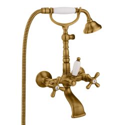 Bateria wannowa ścienna Retro ze słuchawką prysznicową Emmevi Deco Old 12611BR bronzo stare złoto