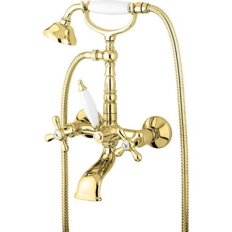 Przejdź do produktu Złota bateria wannowa ścienna Retro ze słuchawką prysznicową Emmevi Deco Old 12611OR