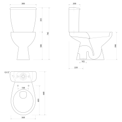 MANUEL kompakt WC, mechanizm spłukujący - 3/6 LT, odpływ pionowy, biały