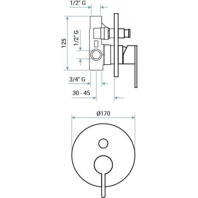 Bateria prysznicowa podtynkowa 2-drożna z przełącznikiem Emmevi Filo 850019