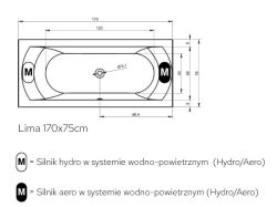 Wanna z hydromasażem 170x75 cm Riho Lima B051004005 biały