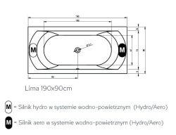 Wanna z hydromasażem 190x90 cm Riho Lima B053004005 biały