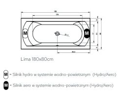 Wanna z hydromasażem 180x80 cm Riho Lima B052004005 biały