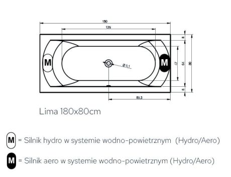 Przejdź do produktu Wanna z hydromasażem 180x80 cm Riho Lima B052004005 biały