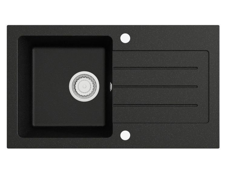 Zlew kuchenny 76,5x45,5 cm granitowy jedna komora Darfor DG015 czarny nakrapiany